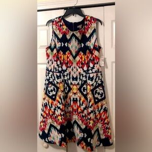Dress Barn Sleeveless Multicolor Geometric Fit-and-Flare Dress Size 14W.